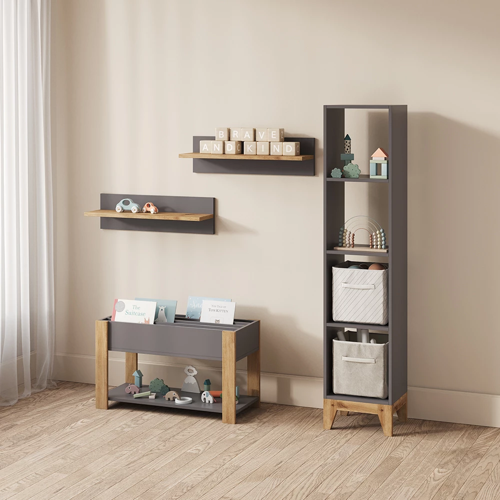 Kinderregal Mailo Grau/Artisan 80 x 46 cm livinity®