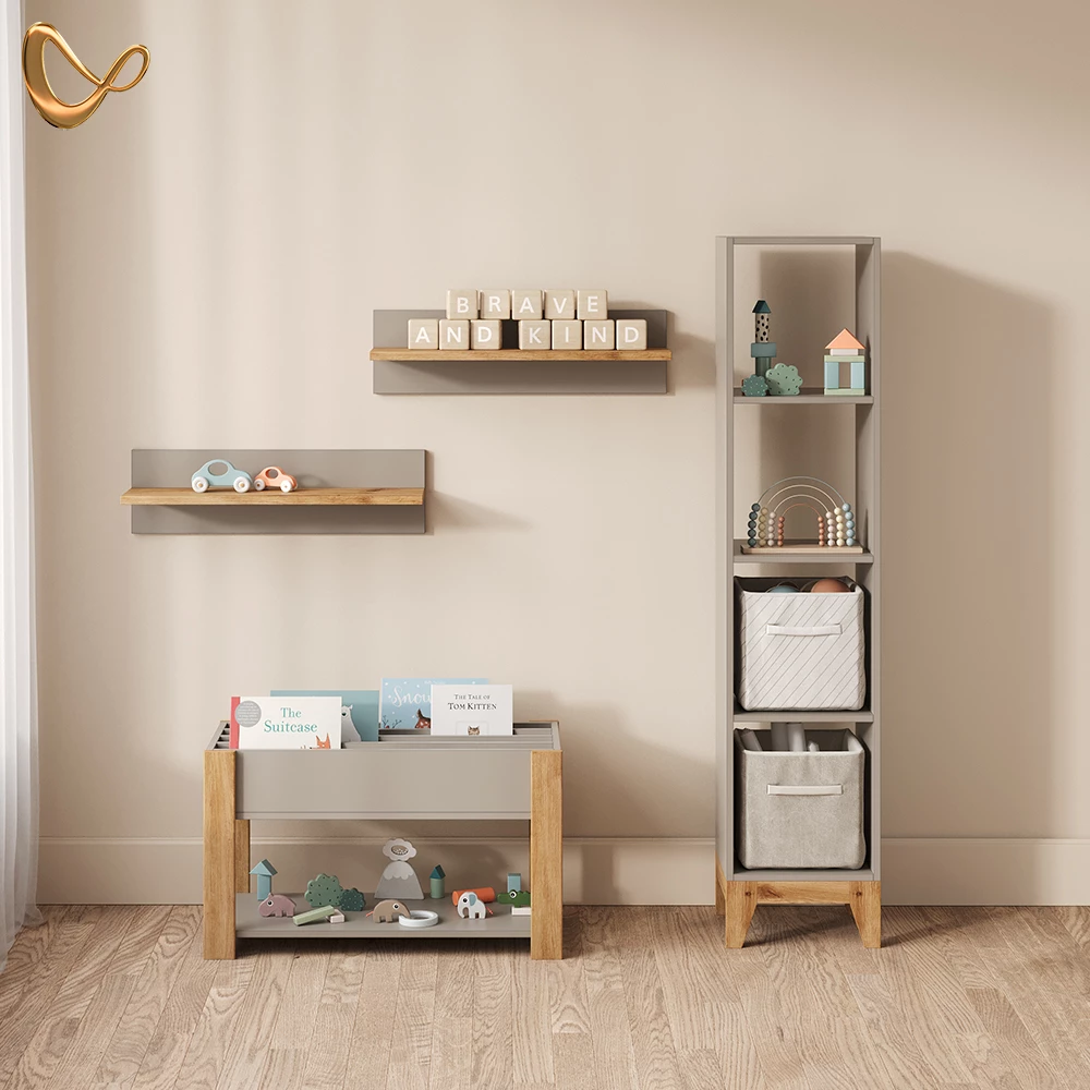 Kinderregal in Cashmere/Artisan, dargestellt im Ambiente und auf weißem Hintergrund