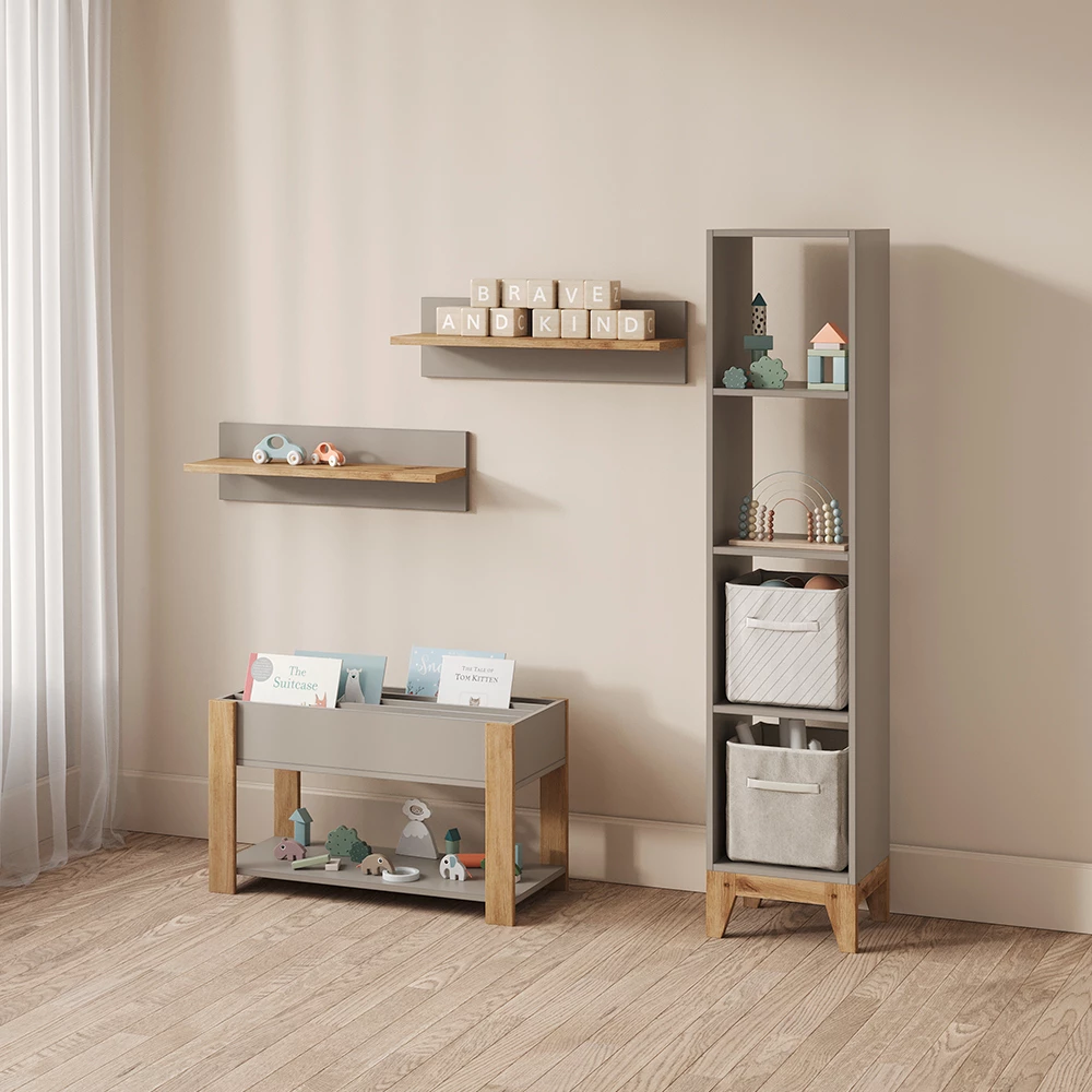 Nahaufnahme von Kinderregal in Cashmere/Artisan, zeigt Textur/Details