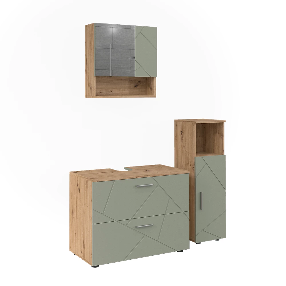 Kylpyhuonekalustesarja in Salvia vihreä on white background