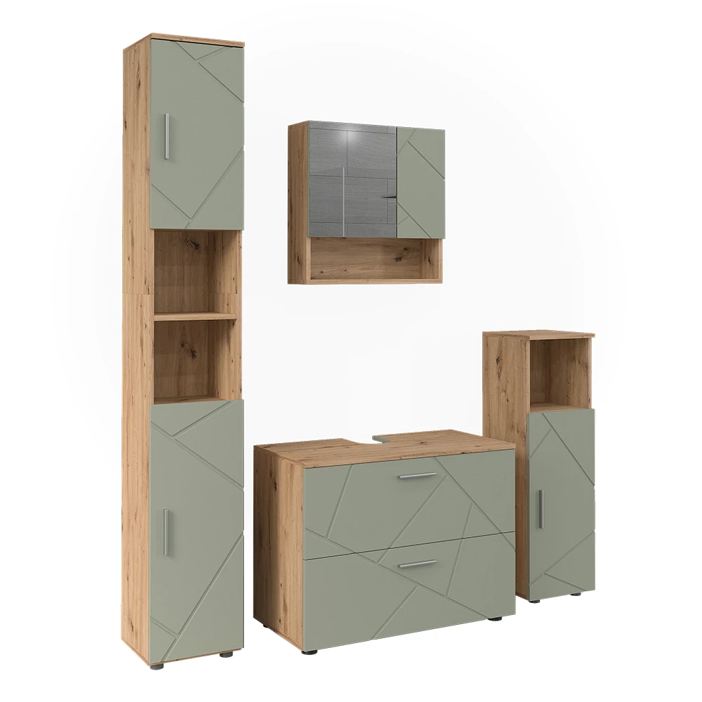 Kylpyhuonekalustesarja in Salvia vihreä on white background