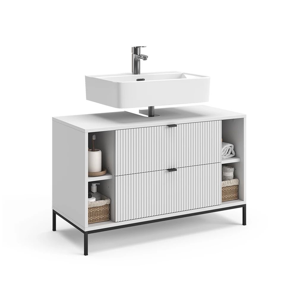 Wastafelonderkast in Wit on white background with decorative elements