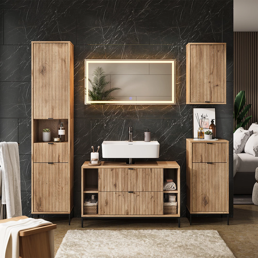 Wastafelonderkast Eliza Viking Eik 100 x 63 cm Met 2 uittrekbare laden Vicco
