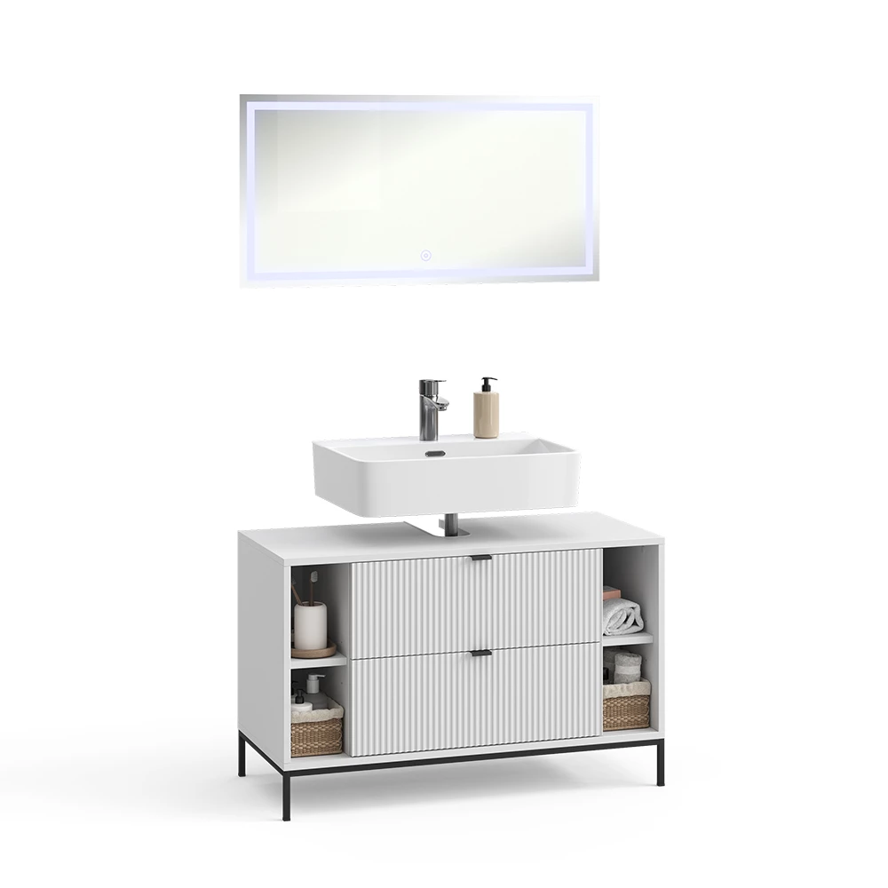 Badkamermeubelset in Wit on white background with decorative elements