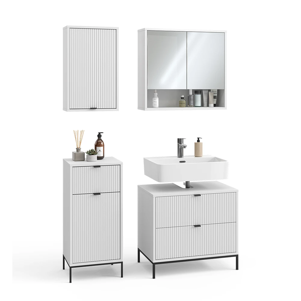 Badkamermeubelset in Wit on white background with decorative elements