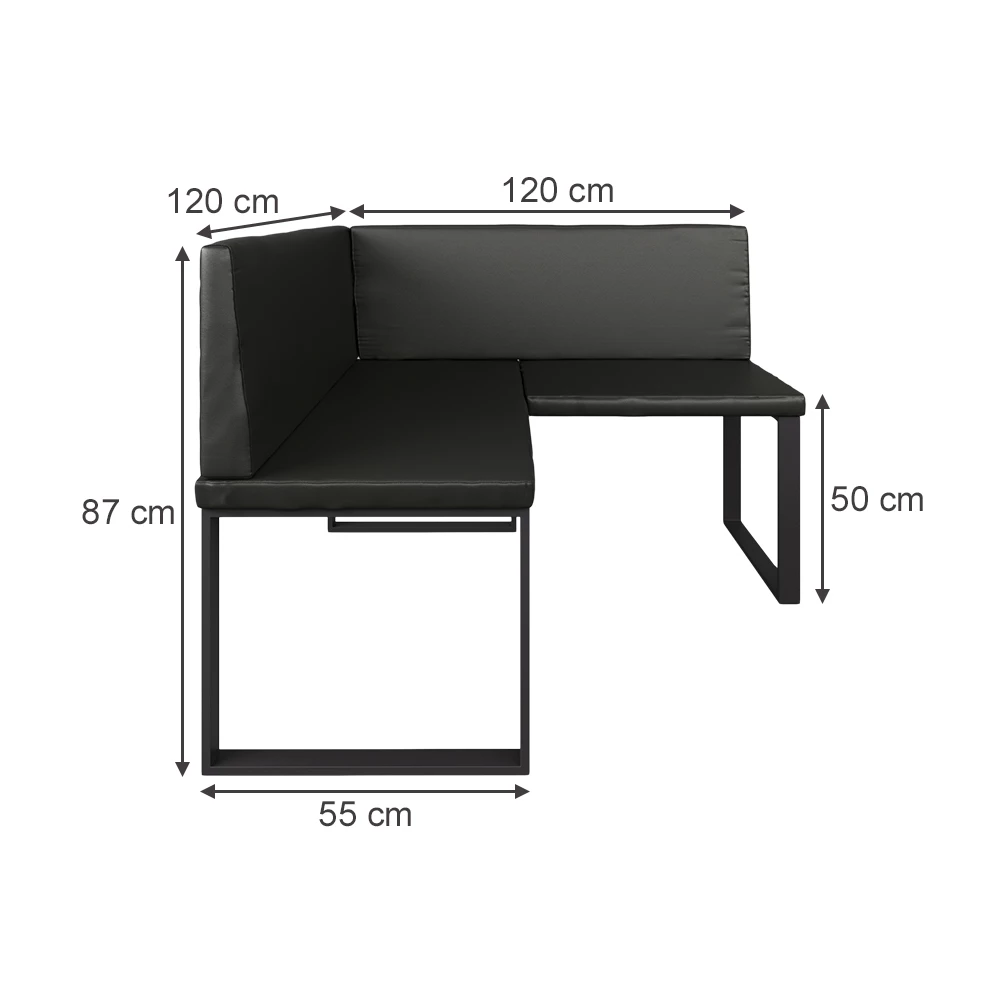 Dining room corner bench in Black on white background