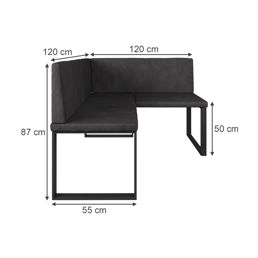 Dining room corner bench in Anthracite on white background