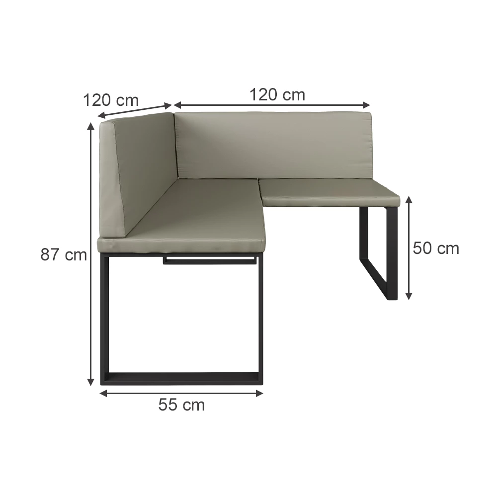 Dining room corner bench in Cashmere on white background