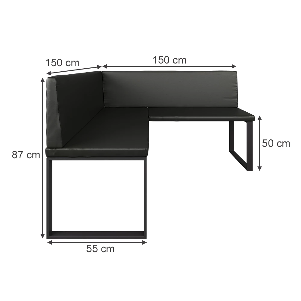 Ebédlő sarokpad Fekete színben fehér háttéren