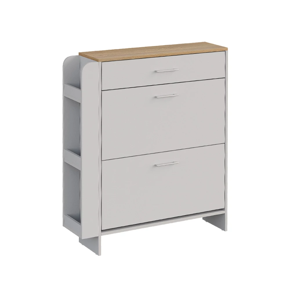 Cipőszekrény Fehér/tölgy színben fehér háttéren