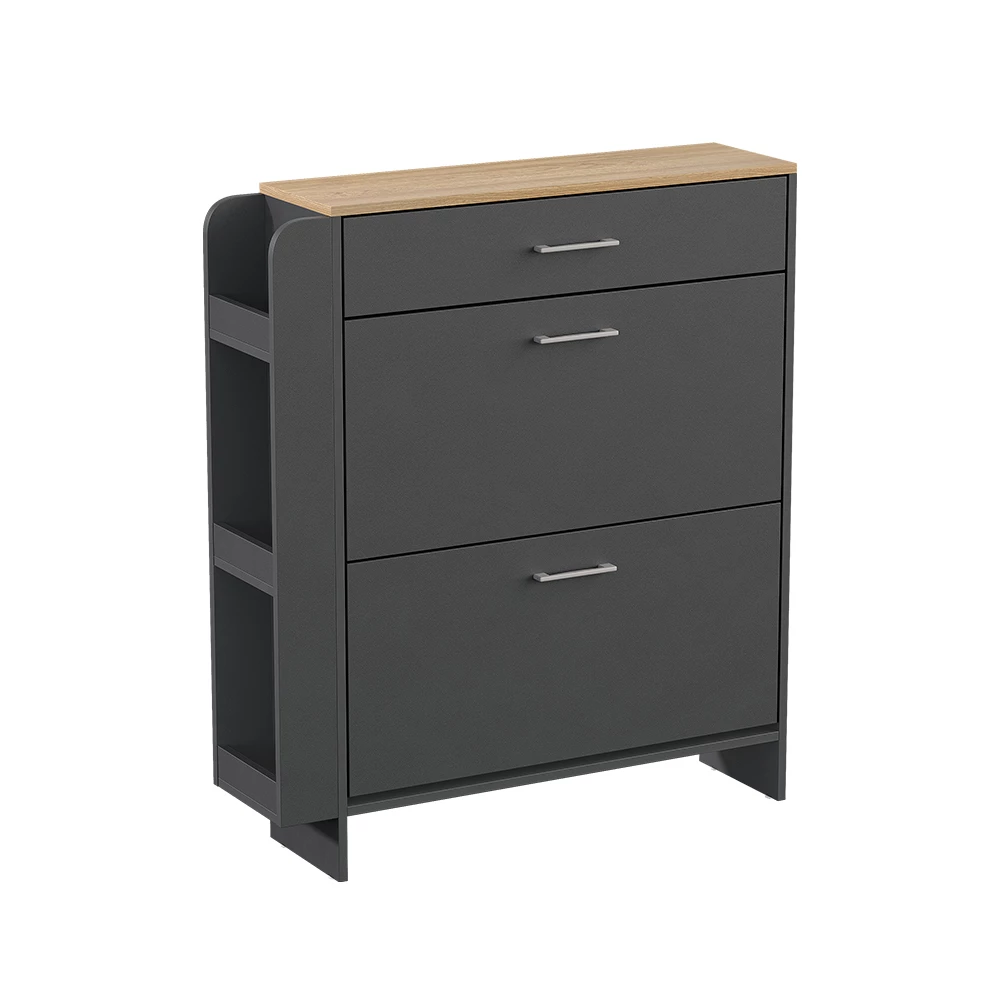 Cipőszekrény Antracit/tölgy színben fehér háttéren