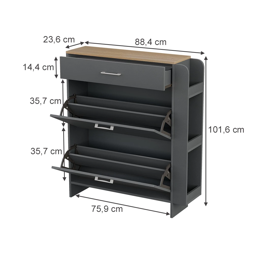 Cipőszekrény Antracit/tölgy színben fehér háttéren