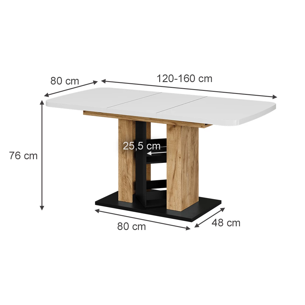 Esstisch in Weiß/Goldkraft Eiche auf weißem Hintergrund
