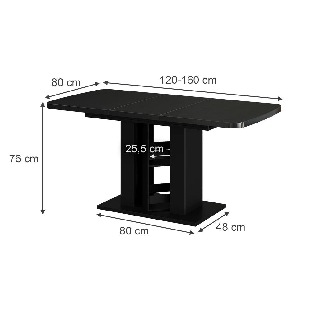 Esstisch in Schwarz auf weißem Hintergrund