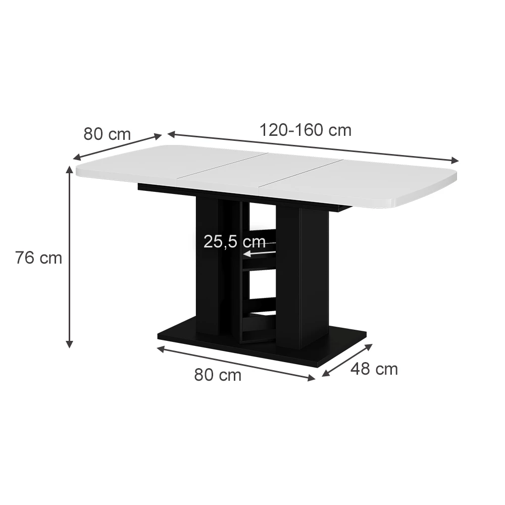 Esstisch in Weiß/Schwarz auf weißem Hintergrund