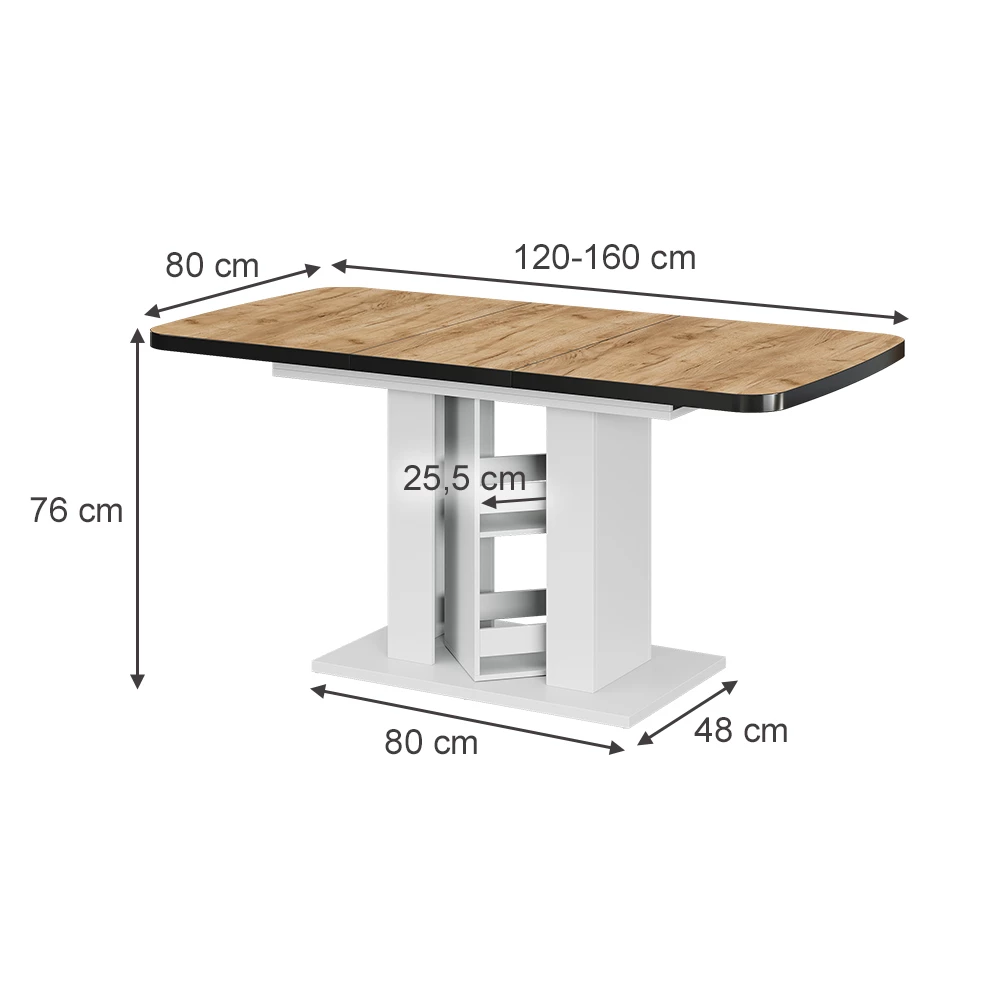 Esstisch in Goldkraft Eiche/Weiß auf weißem Hintergrund