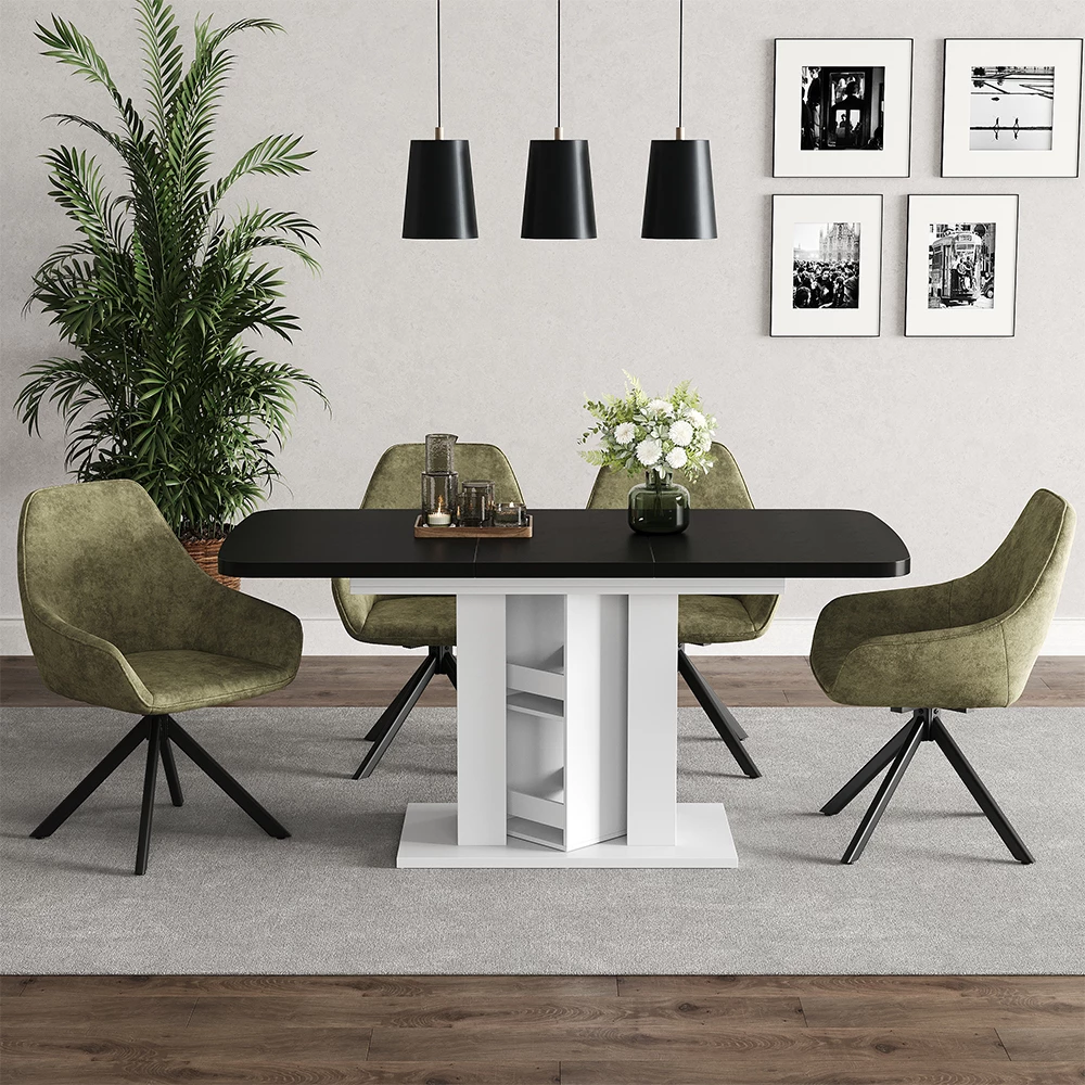 Esstisch Fenaro Schwarz/Weiß 120-160 x 80 cm Vicco | Schwarz/Weiß | Esstisch