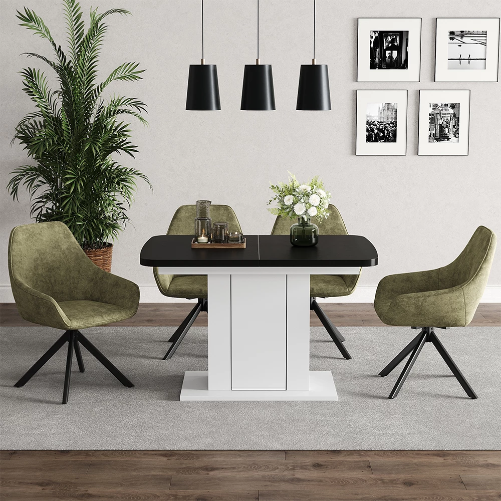 Esstisch Fenaro Schwarz/Weiß 120-160 x 80 cm Vicco | Schwarz/Weiß | Esstisch