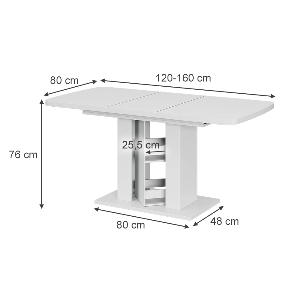 Esstisch in Weiß auf weißem Hintergrund