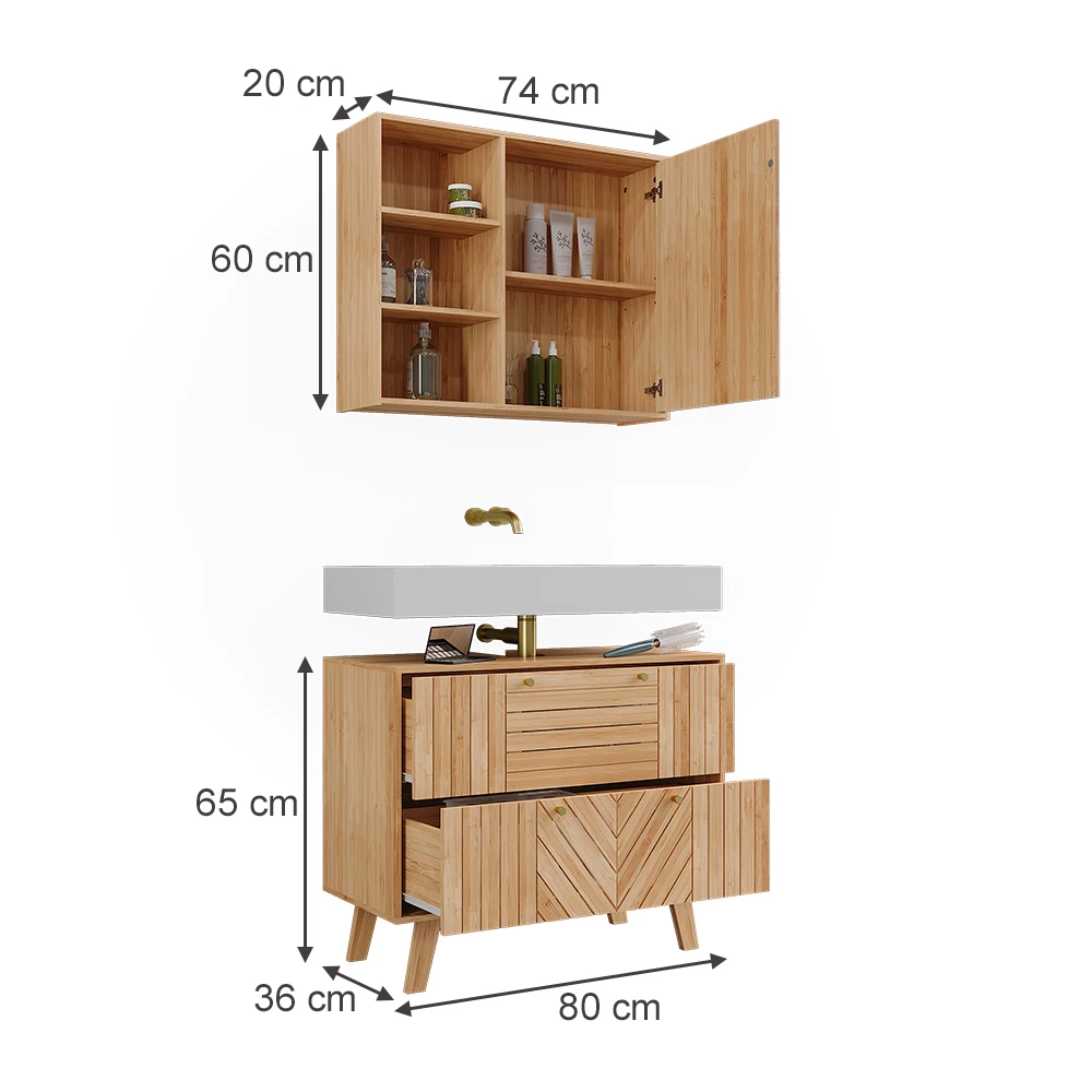 Badkamermeubelset in Bamboe on white background