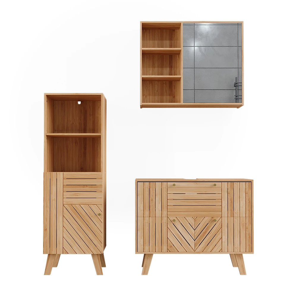 Badkamermeubelset in Bamboe on white background