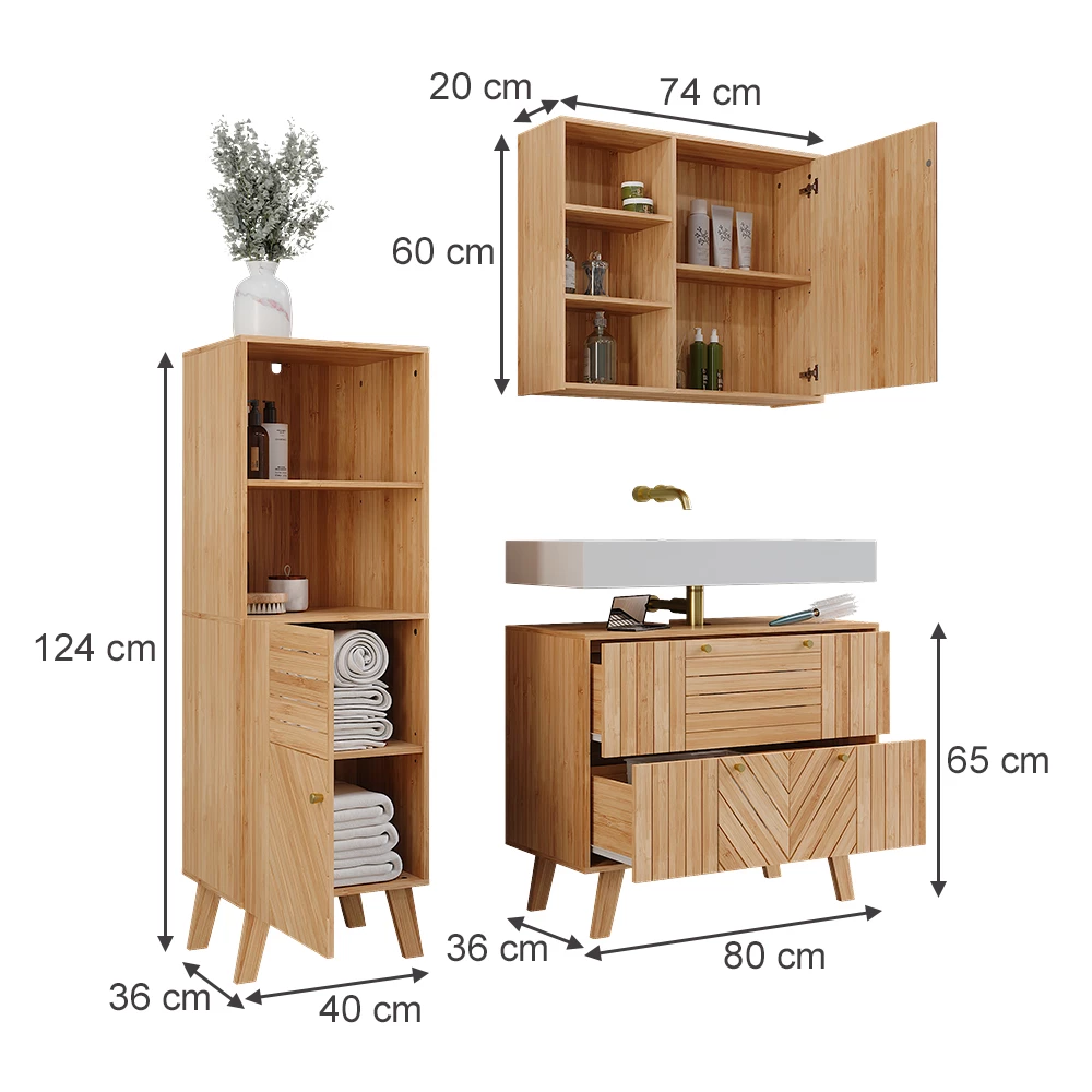 Badkamermeubelset in Bamboe on white background