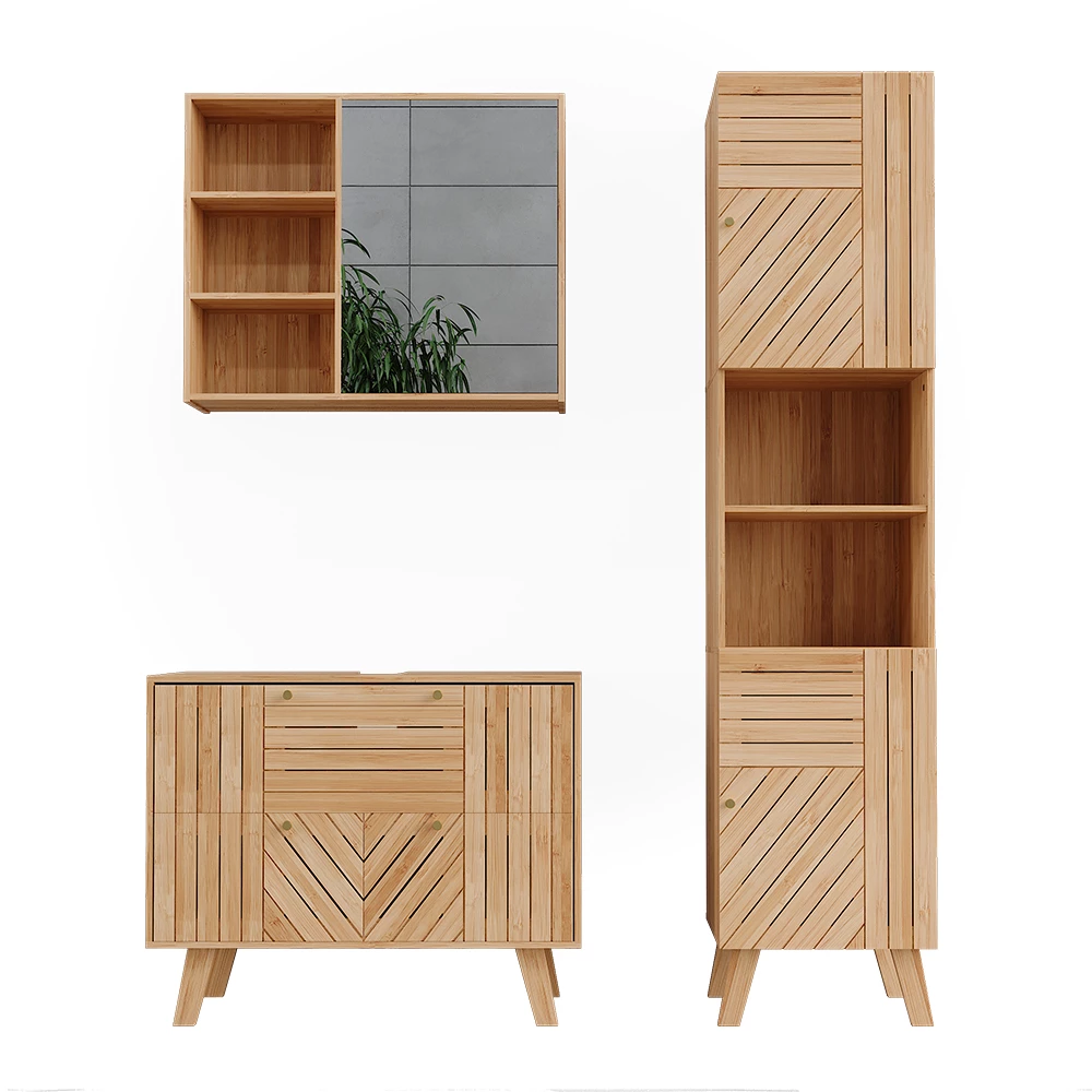 Badkamermeubelset in Bamboe on white background