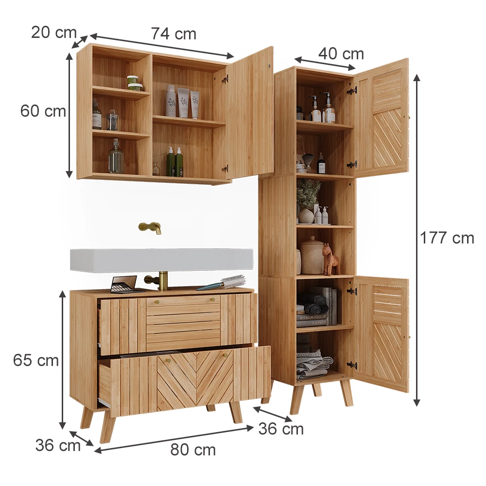 Badkamermeubelset in Bamboe on white background