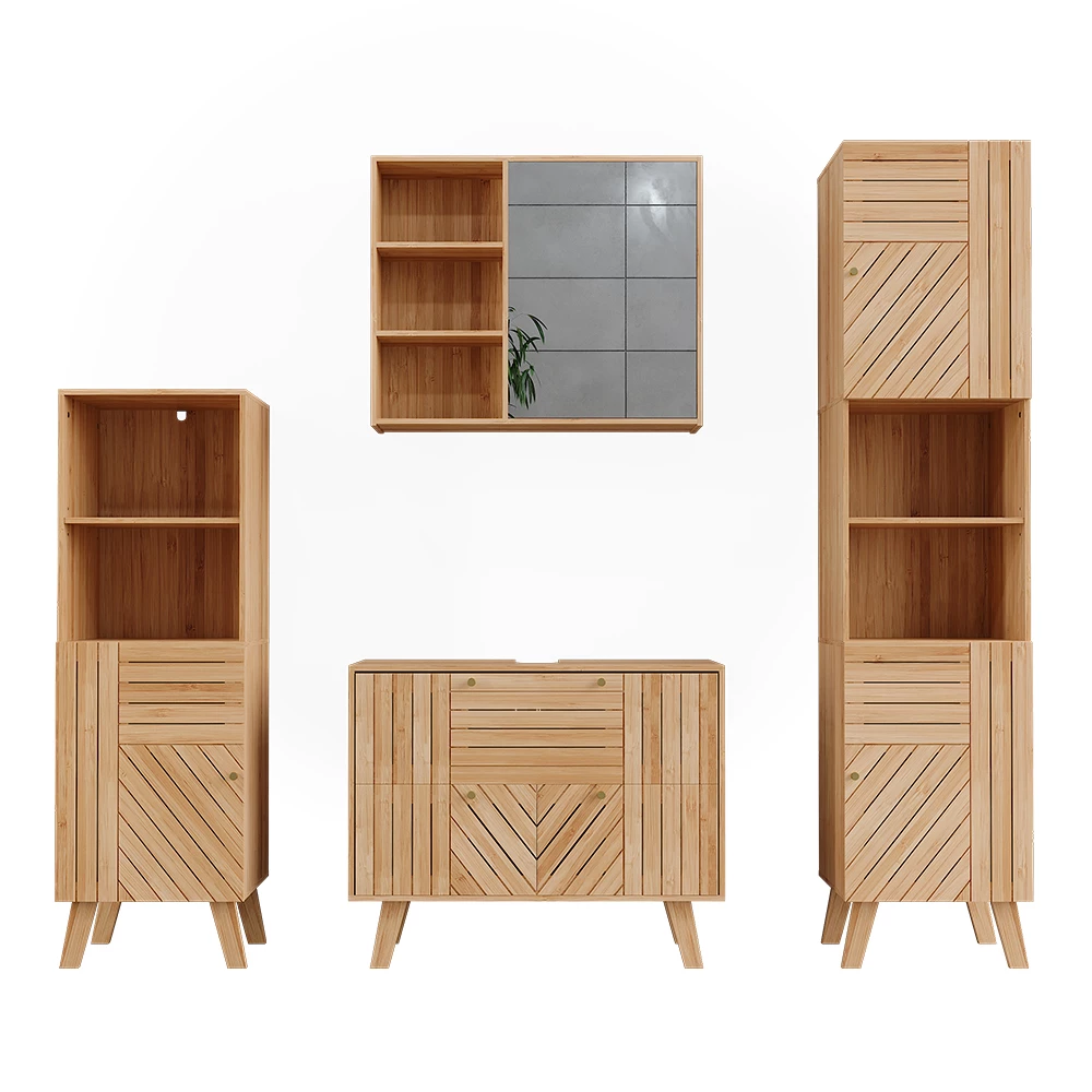 Badkamermeubelset in Bamboe on white background