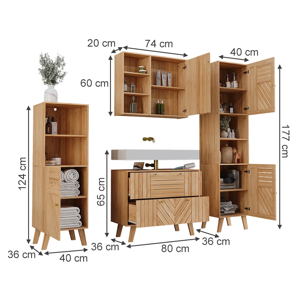 Badkamermeubelset in Bamboe on white background