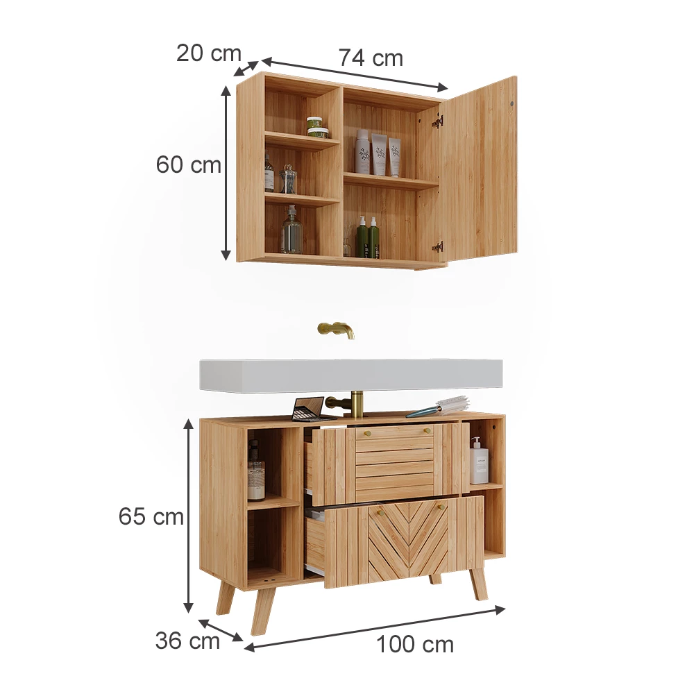 Badkamermeubelset in Bamboe on white background