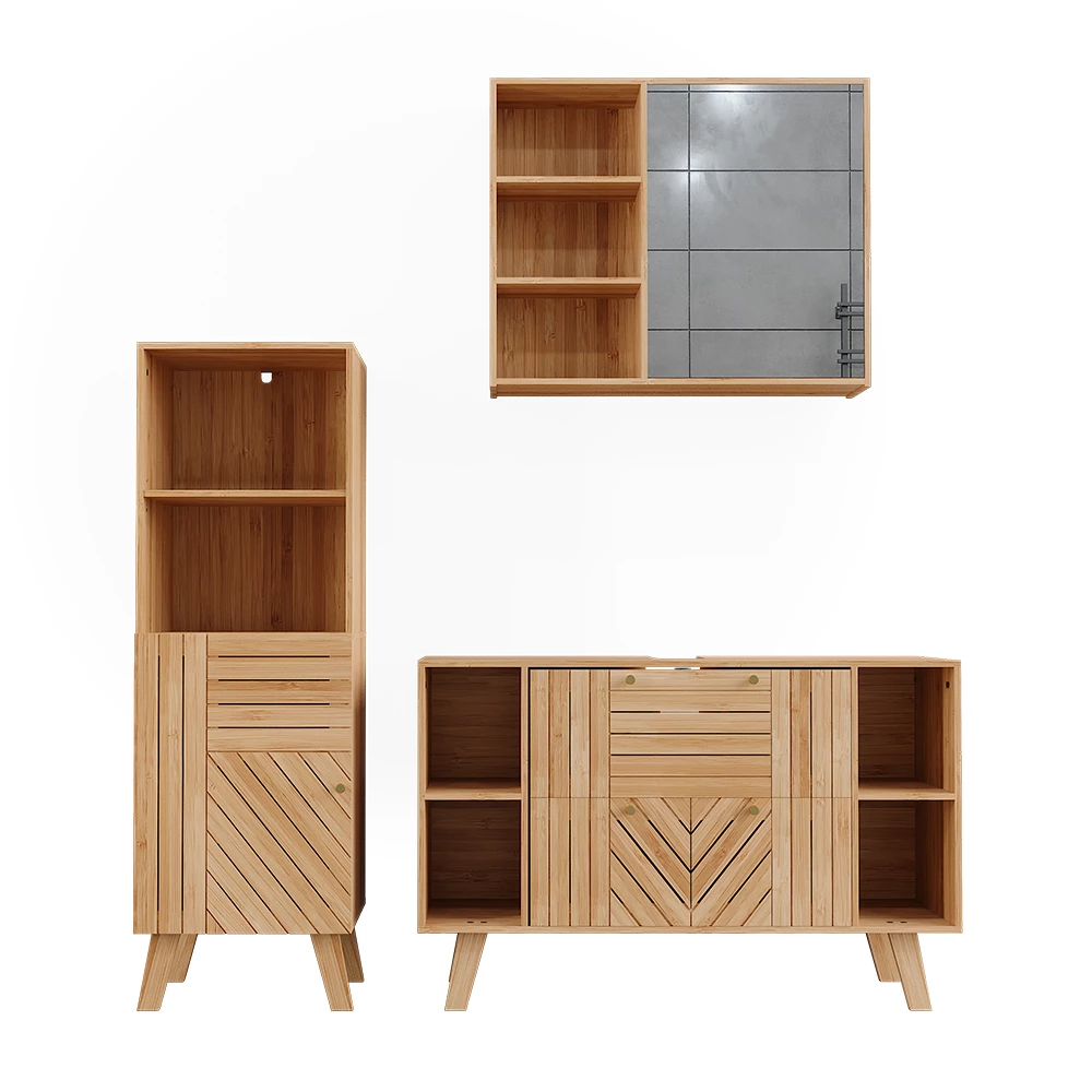 Badkamermeubelset in Bamboe on white background