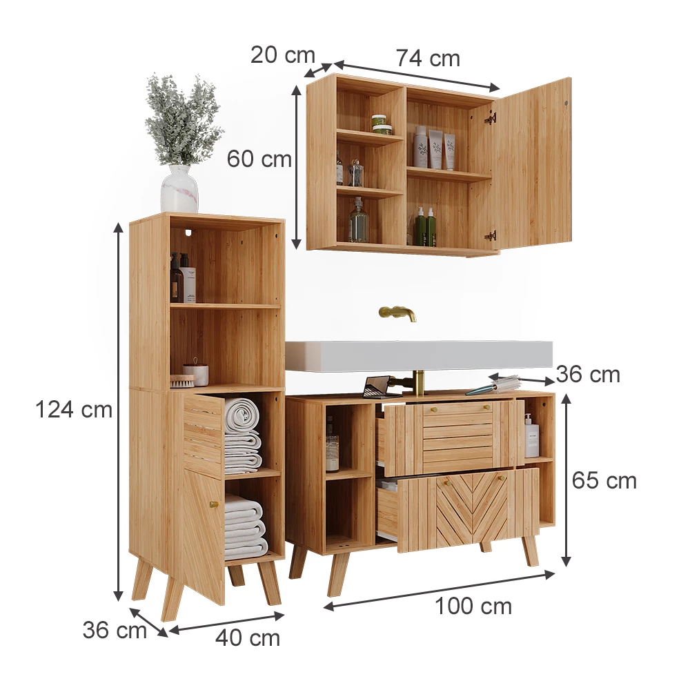 Badkamermeubelset in Bamboe on white background