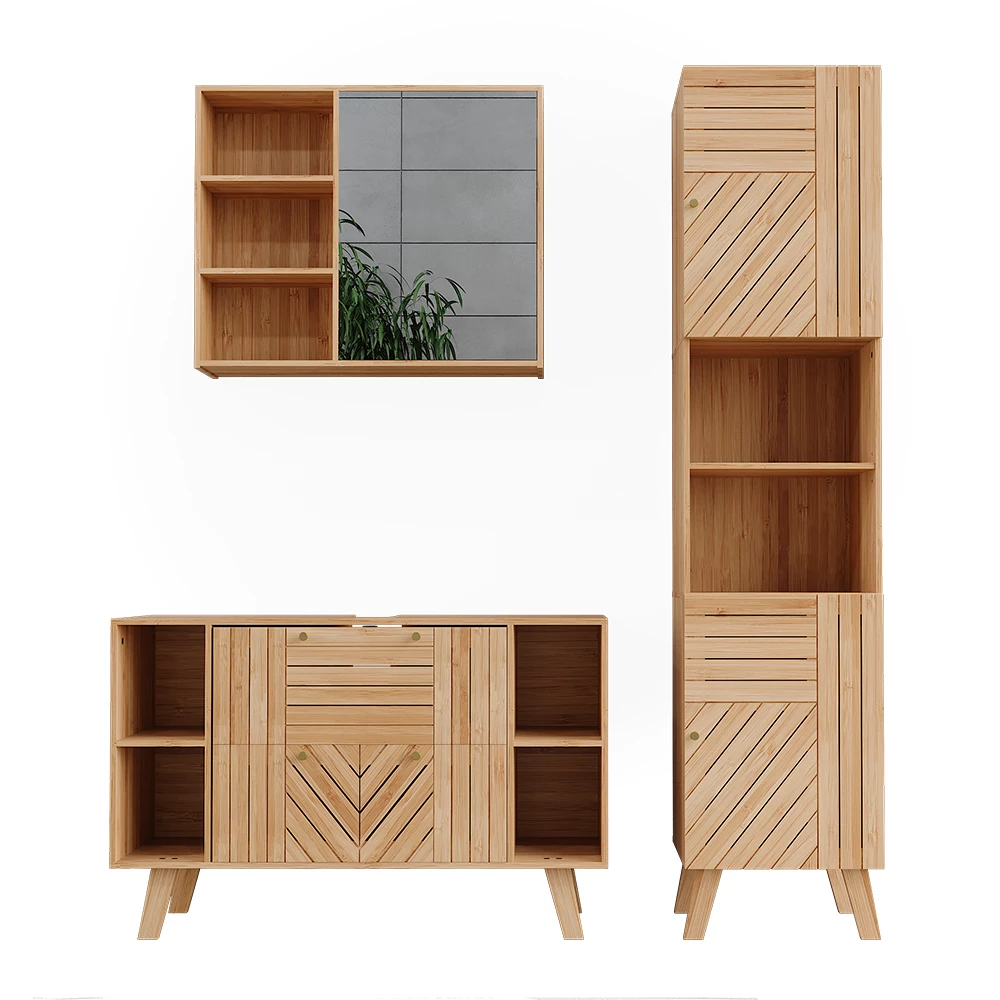 Badkamermeubelset in Bamboe on white background