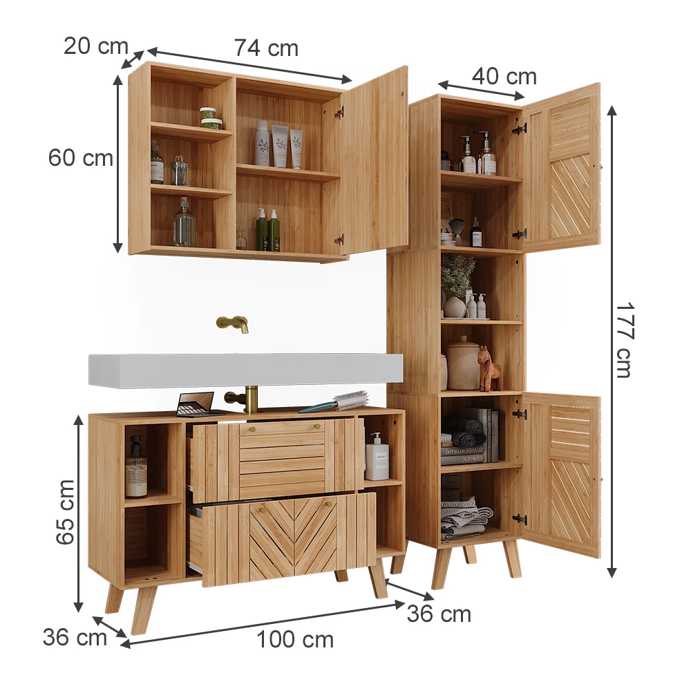 Badkamermeubelset in Bamboe on white background