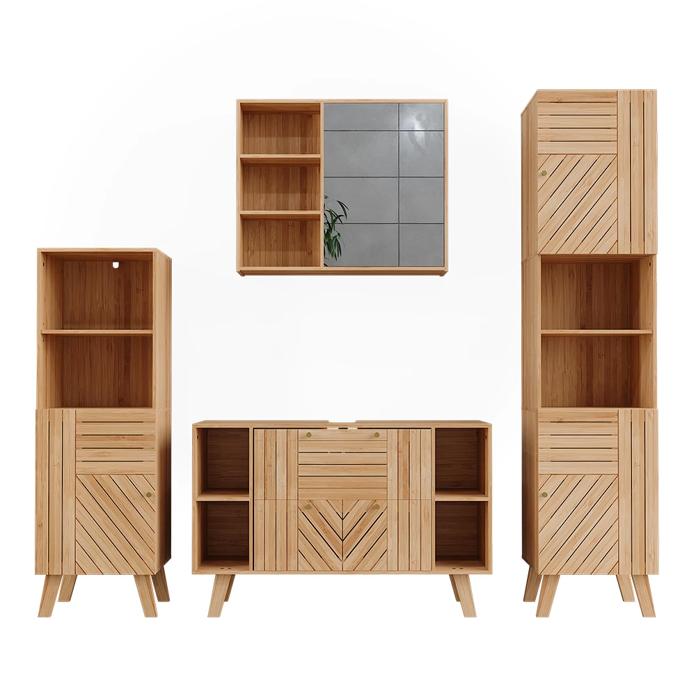 Badkamermeubelset in Bamboe on white background