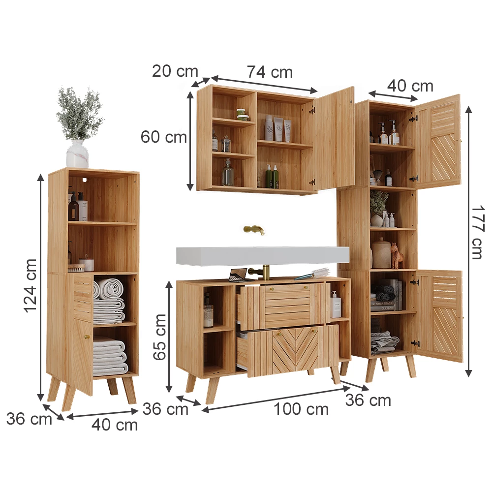 Badkamermeubelset in Bamboe on white background