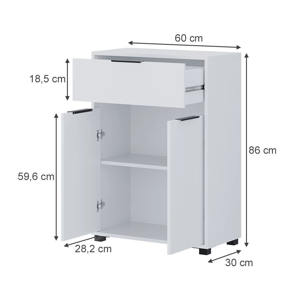 Badschrank in Weiß auf weißem Hintergrund