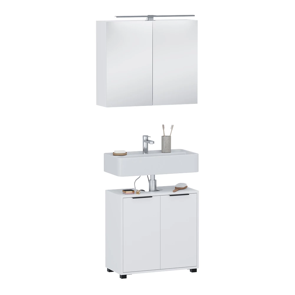 Badkamermeubelset in Wit on white background with decorative elements