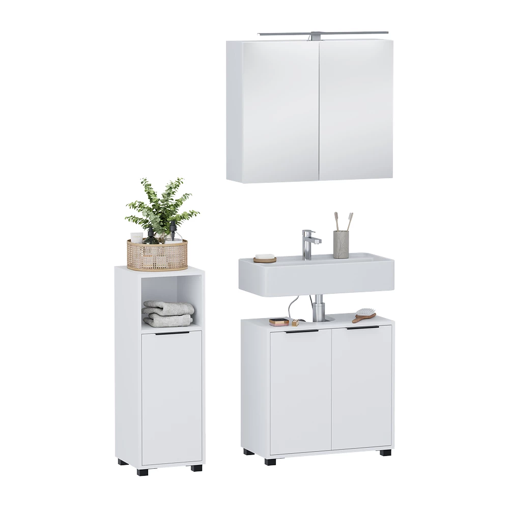 Badkamermeubelset in Wit on white background with decorative elements