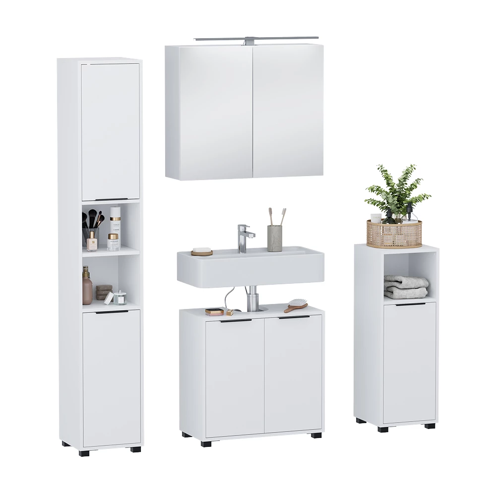 Badkamermeubelset in Wit on white background with decorative elements