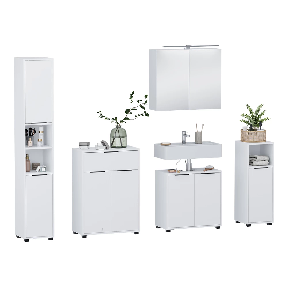 Badkamermeubelset in Wit on white background with decorative elements