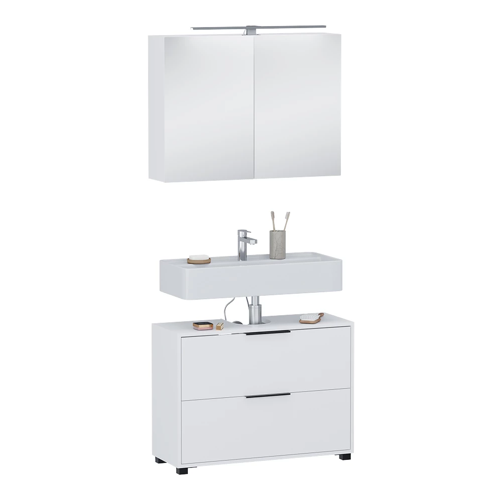 Badkamermeubelset in Wit on white background with decorative elements
