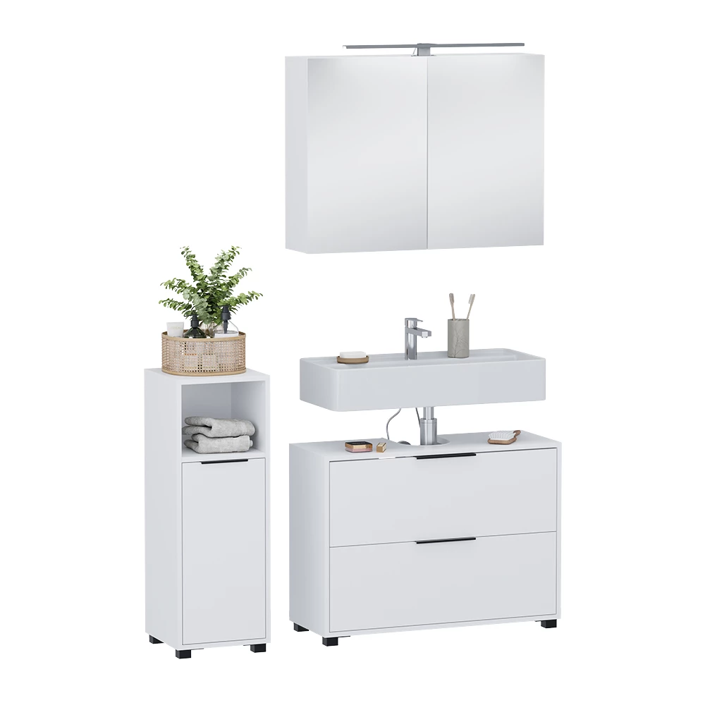 Badkamermeubelset in Wit on white background with decorative elements