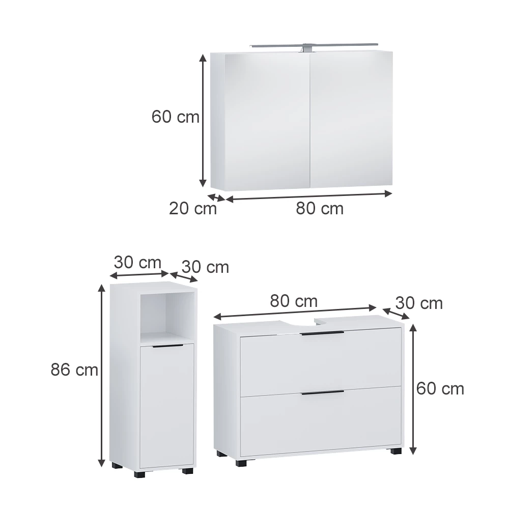 Koupelnový nábytek v barvě Bílá na bílém pozadí