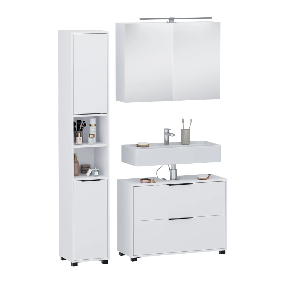 Badkamermeubelset in Wit on white background with decorative elements