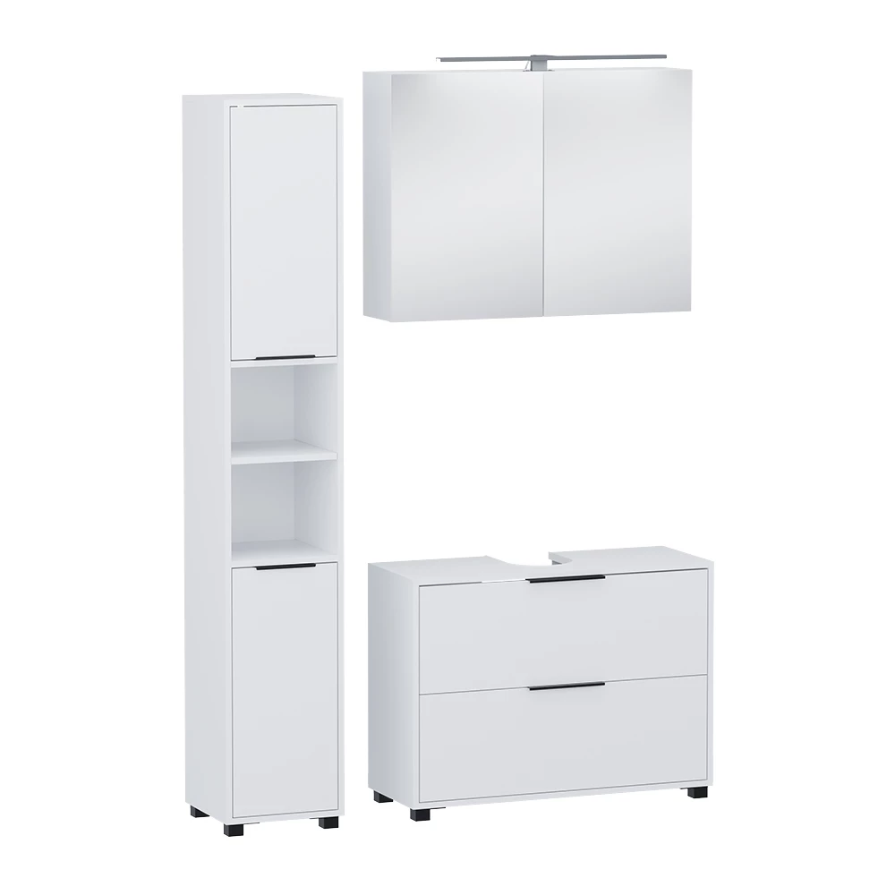 Koupelnový nábytek v barvě Bílá na bílém pozadí