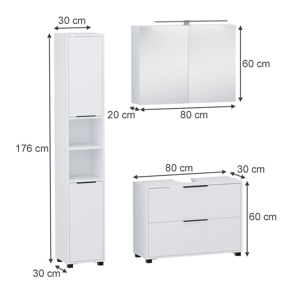 Koupelnový nábytek v barvě Bílá na bílém pozadí