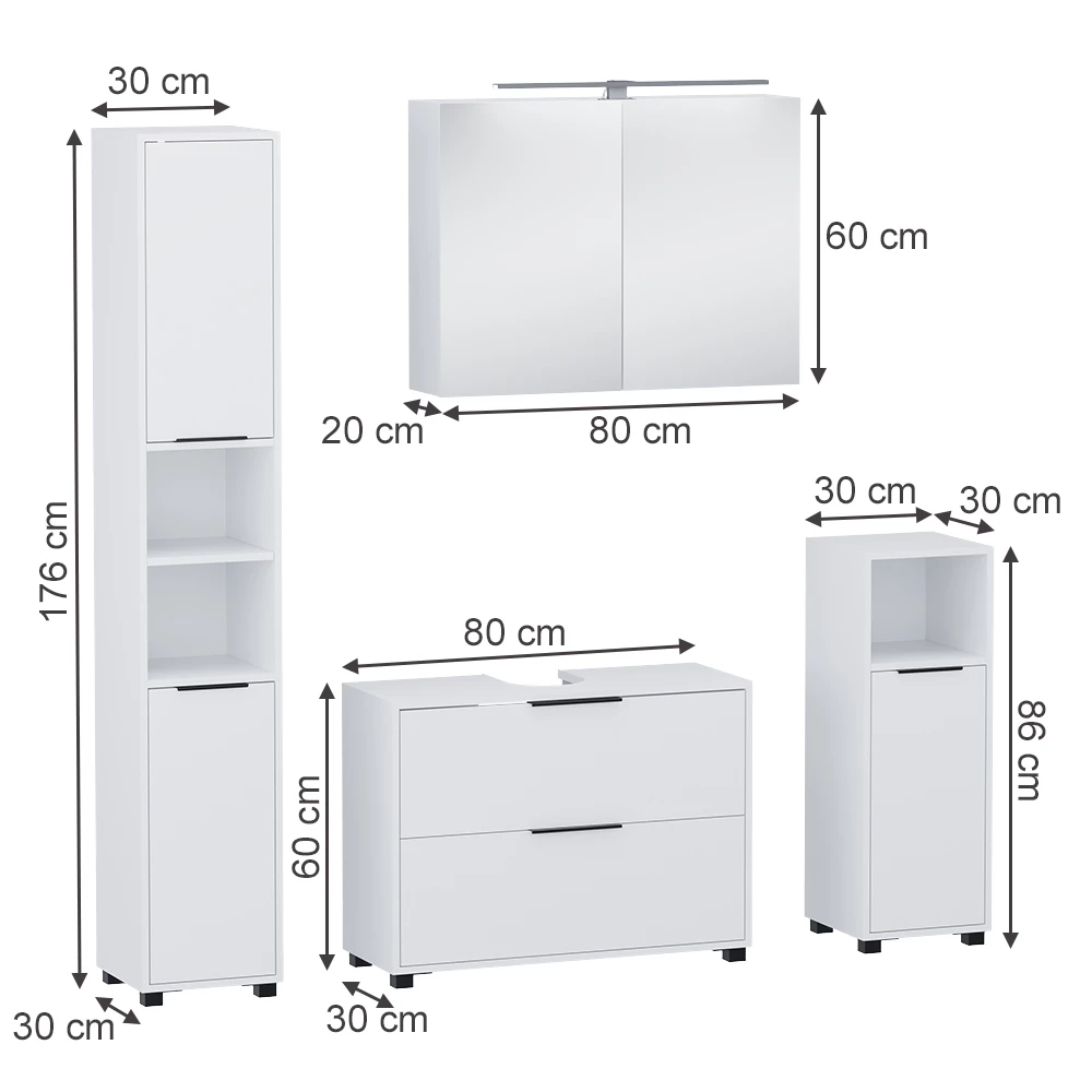 Koupelnový nábytek v barvě Bílá na bílém pozadí
