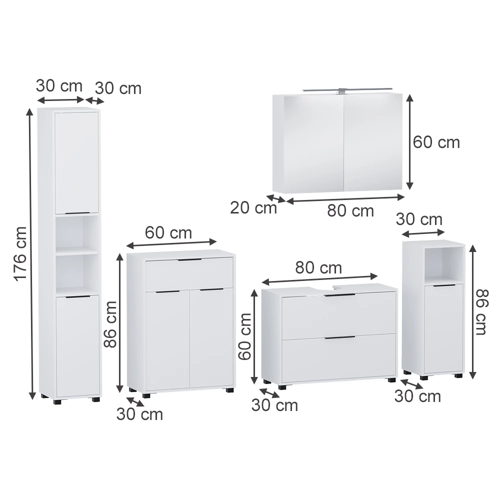 Koupelnový nábytek v barvě Bílá na bílém pozadí